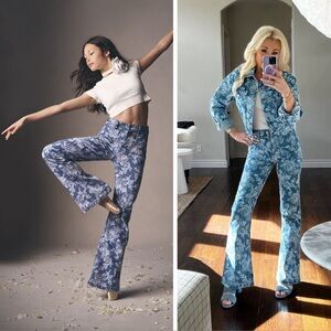 GAP x LoveShackFancy Women Blue Floral High Rise Flare Jeans US26 Boho Western